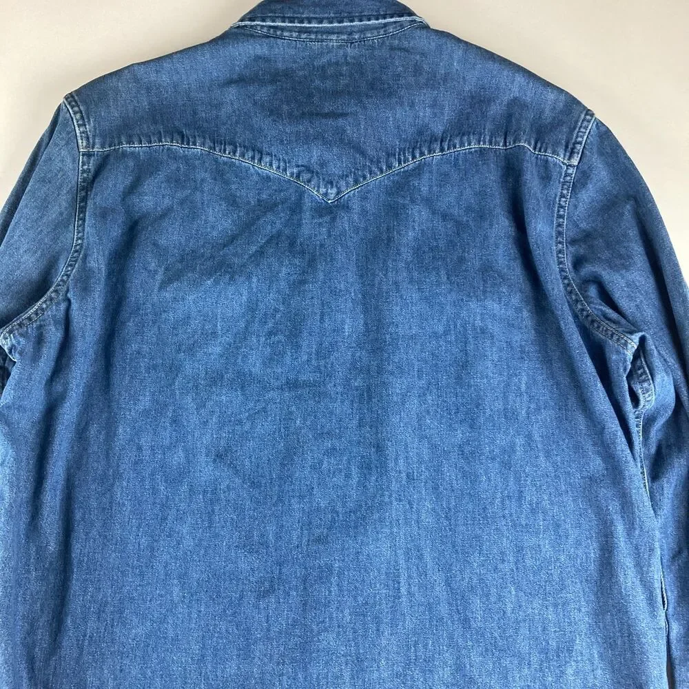 Levi’s Denim Western Shirt Mens Large Pearl Snap Standard Fit Blue Jean Shirt